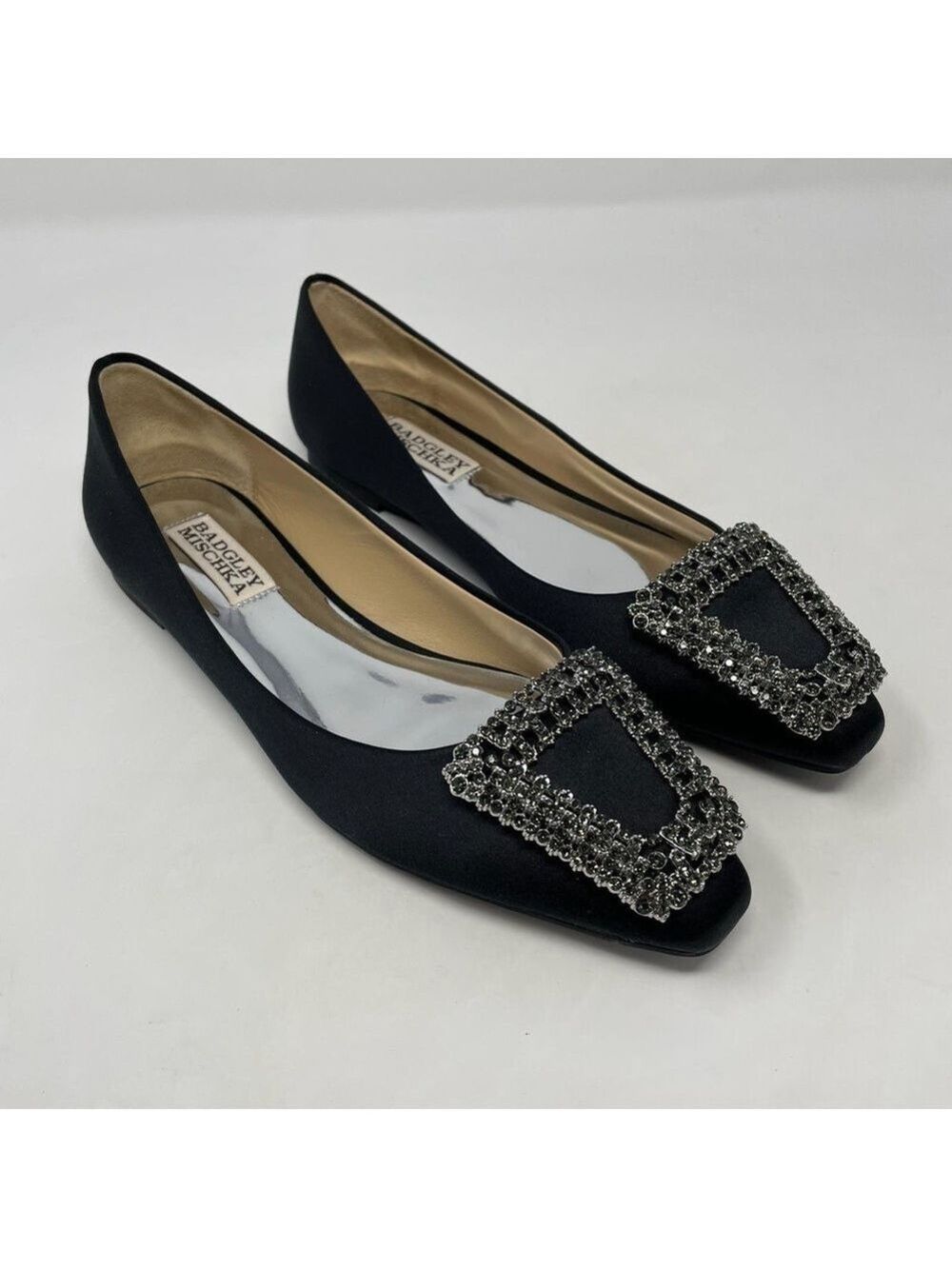 Badgley Mischka Emerie Embellished Crystal Buckle Satin Slip on Flats NWT - Picture 6 of 14